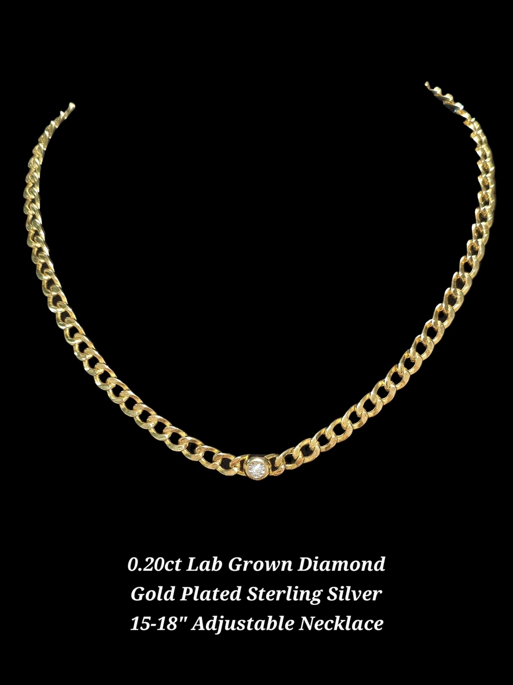 15-18" Gold Plated Sterling Silver Necklace 0.2ct Lab Grown Diamond Center